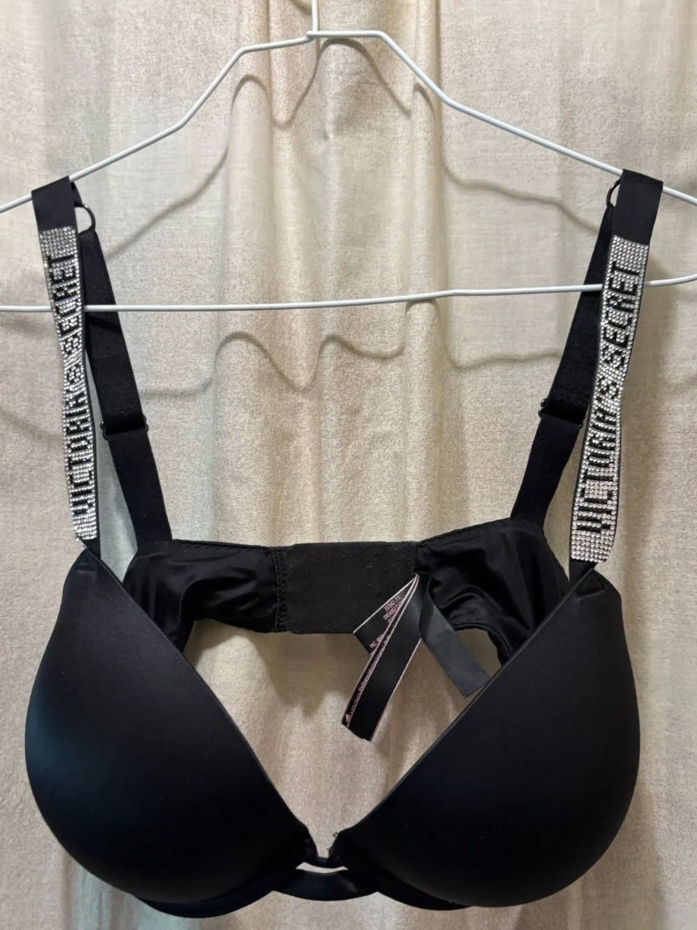 Victoria's Secret Black Push-Up Bra with Rhinestone Logo Straps